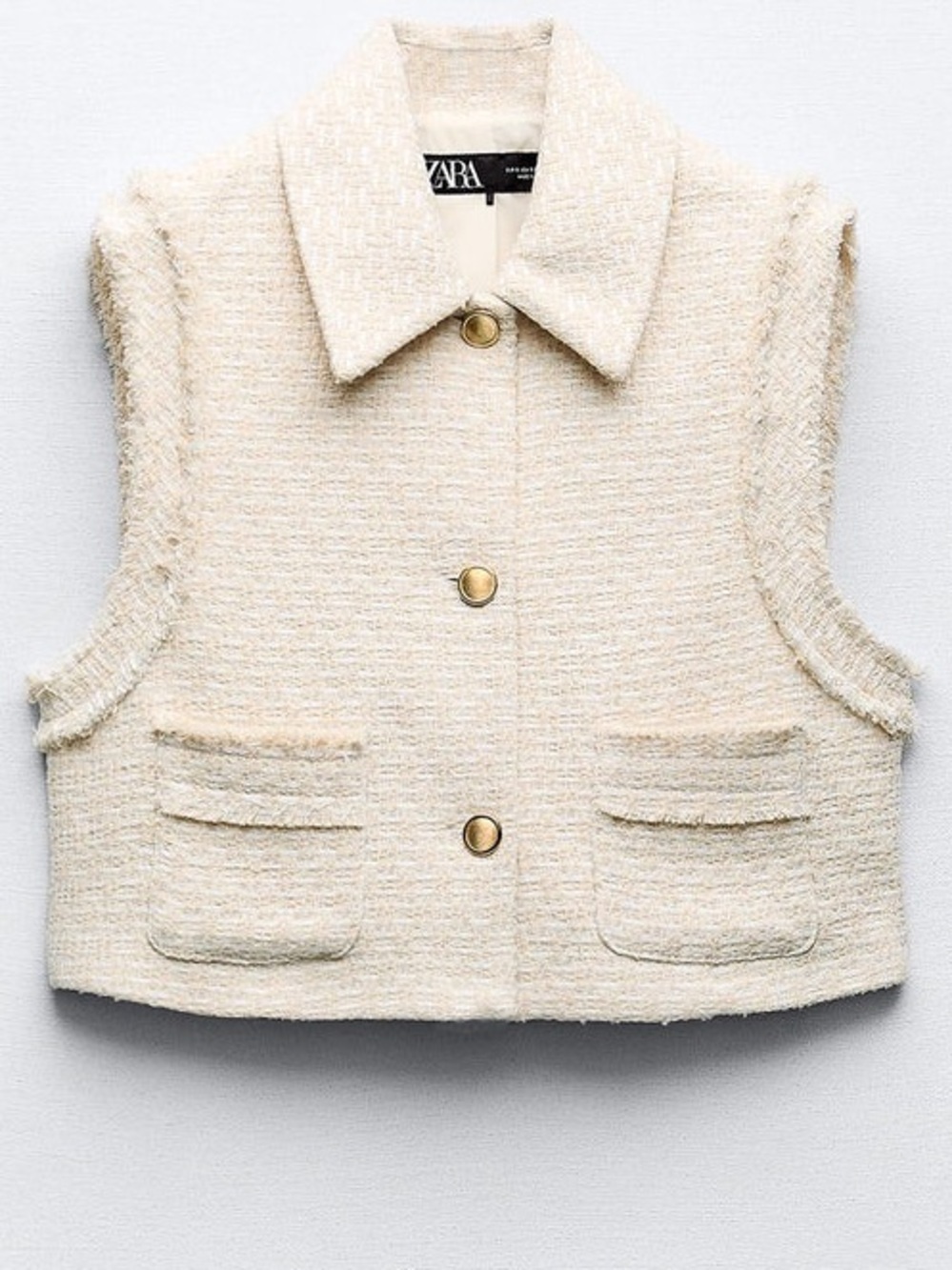 Zara Structured Cropped Tweed Vest Size Medium - Ecru